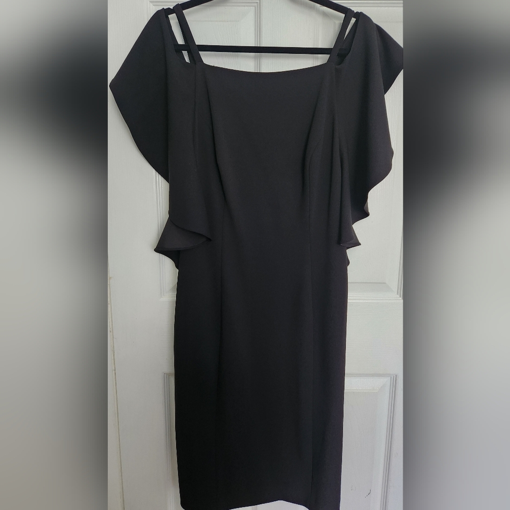 Adrianna Papell Black Asymmetrical Ruffled Cocktail Dress